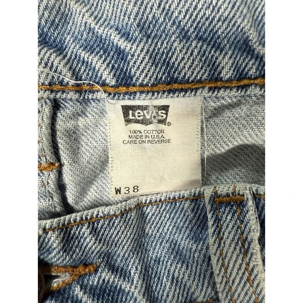 Levis 505 Jean Shorts Mens 38 Distressed Denim Orange Tab 90s Vtg Made‎ In USA